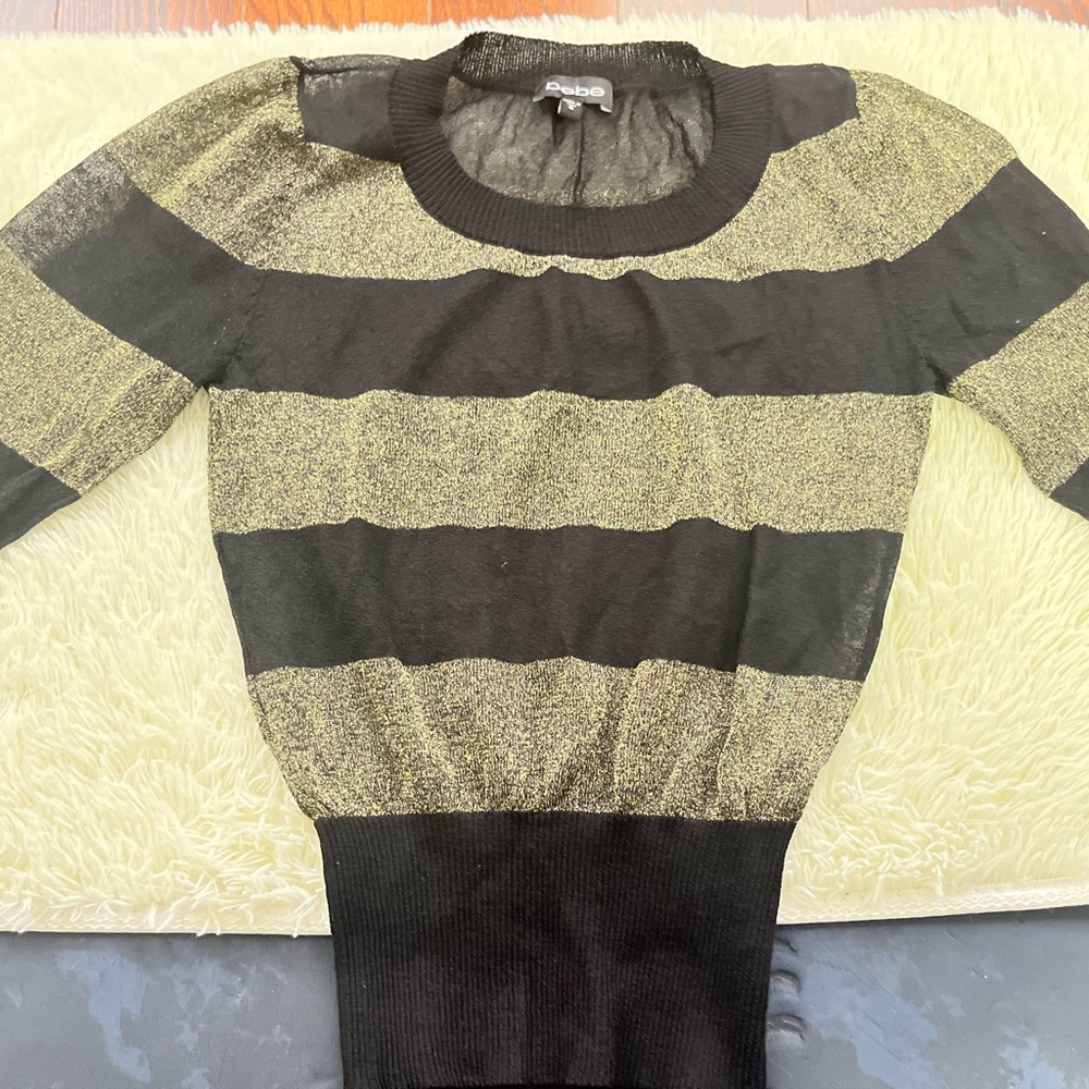 Bebe Black and Gold Striped Sweater